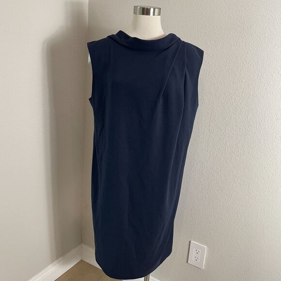 MM.Lafleur Womens 16 Navy Sleeveless Draped Sheath Dress Career Office - Picture 1 of 12